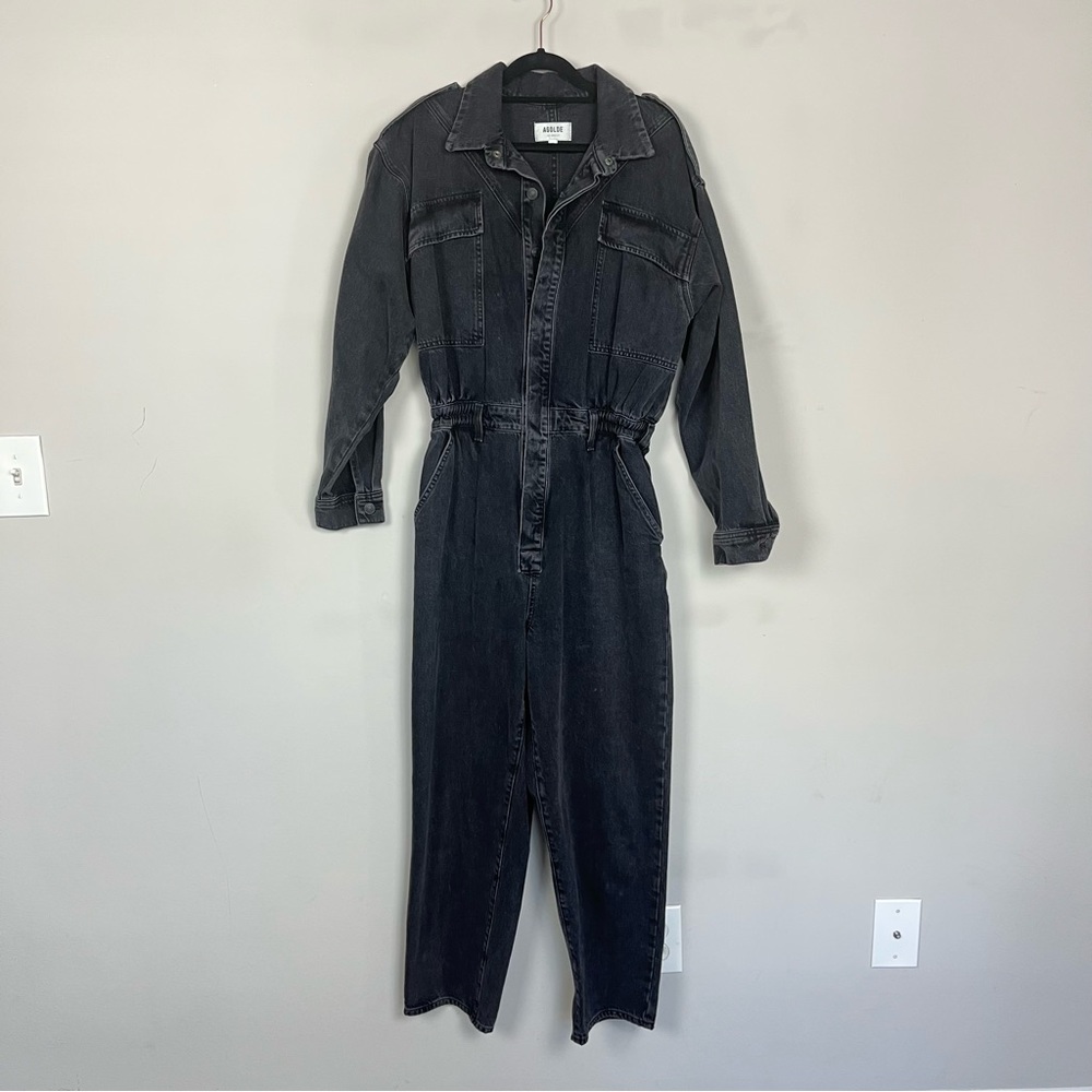 AGOLDE VIANKA DENIM UTILITY BUTTON UP JUMPSUIT LONG SLEEVE IN BLACK SIZE 10 - Picture 7 of 16
